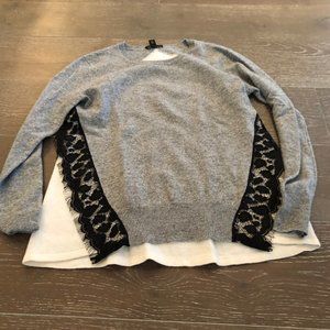 AQUA CASHMERE GRAY WITH LACE BLOUSE ACCENT SZ M
